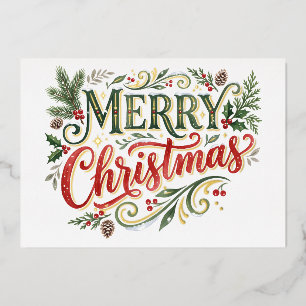 Luxe groene en rode handlettering fotokaart folie feestdagenkaart