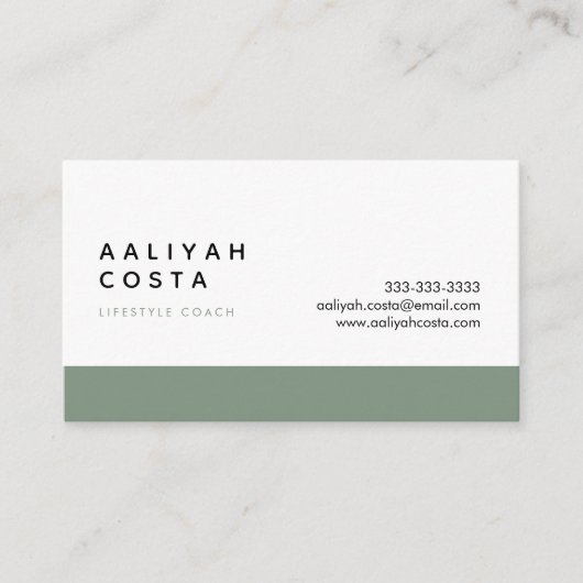 Luxe groene en witte lifestyle coach visitekaartje (Voorkant)