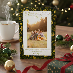Luxe groene geruite portretfoto met Kerstmotief Feestdagenkaart