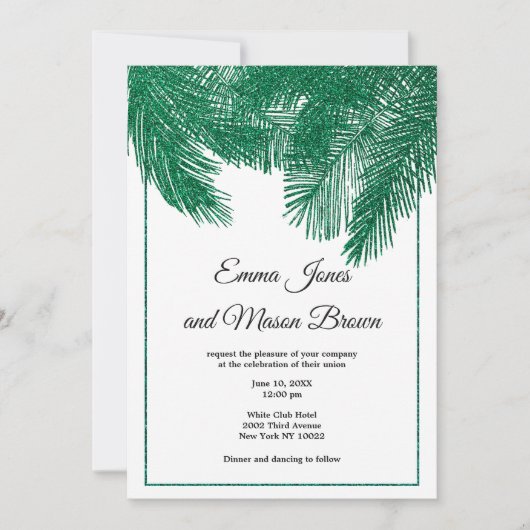 Luxe groene glitter palmboom tropische Trouw  Kaart (Voorkant)