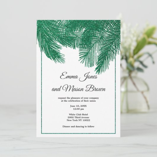 Luxe groene glitter palmboom tropische Trouw  Kaart (Staand voorkant)