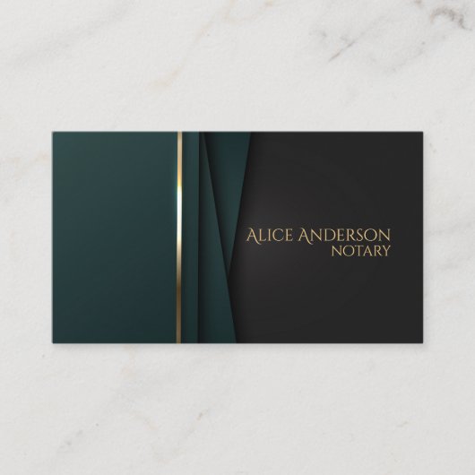 Luxe groene gouden elegante notaris  Visitekaartje (Voorkant)