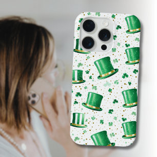 Luxe groene gouden hoeden en shamrocks wit iPhone 15 pro case