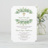 Luxe Groene Gouden Kruis Heilige Communie Kaart (Staand voorkant)