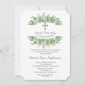 Luxe Groene Gouden Kruis Heilige Communie Kaart (Voorkant)