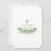 Luxe Groene Gouden Kruis Heilige Communie Kaart (Achterkant)