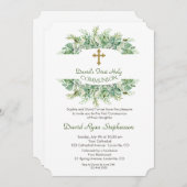 Luxe Groene Gouden Kruis Heilige Communie Kaart (Voorkant / Achterkant)