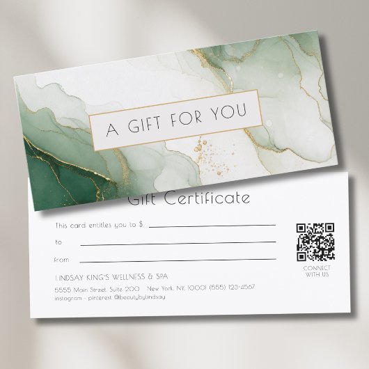Luxe groene gouden marmeren QR-code cadeaubon