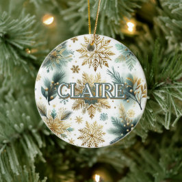 Luxe Groene Gouden Sneeuwvlok Vakantie Elegant Keramisch Ornament