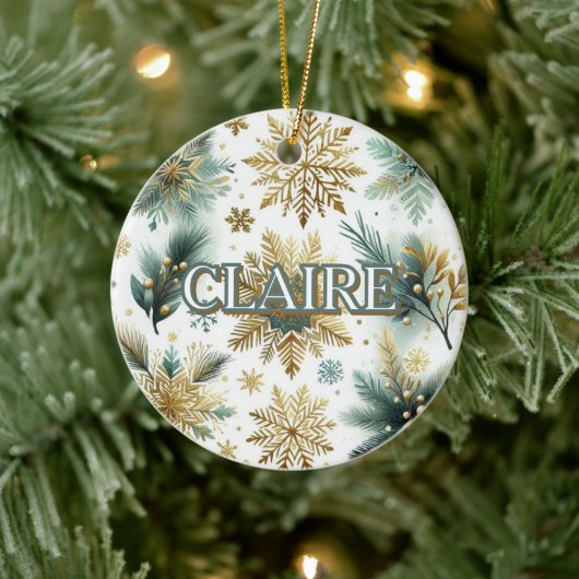 Luxe Groene Gouden Sneeuwvlok Vakantie Elegant Keramisch Ornament (Boom)