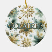 Luxe Groene Gouden Sneeuwvlok Vakantie Elegant Keramisch Ornament (Voorkant)