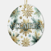 Luxe Groene Gouden Sneeuwvlok Vakantie Elegant Keramisch Ornament (Links)