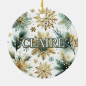 Luxe Groene Gouden Sneeuwvlok Vakantie Elegant Keramisch Ornament (Achterkant)