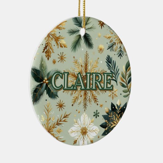 Luxe Groene Gouden Sneeuwvlok Vakantie Elegant Keramisch Ornament (Rechts)