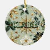 Luxe Groene Gouden Sneeuwvlok Vakantie Elegant Keramisch Ornament (Voorkant)
