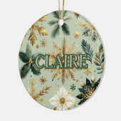 Luxe Groene Gouden Sneeuwvlok Vakantie Elegant Keramisch Ornament (Links)