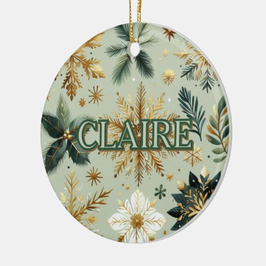 Luxe Groene Gouden Sneeuwvlok Vakantie Elegant Keramisch Ornament (Links)