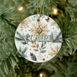 Luxe Groene Gouden Sneeuwvlok Vakantie Elegant Keramisch Ornament