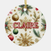 Luxe Groene Gouden Sneeuwvlok Vakantie Elegant Keramisch Ornament (Voorkant)