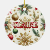 Luxe Groene Gouden Sneeuwvlok Vakantie Elegant Keramisch Ornament (Achterkant)