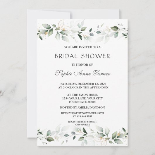 Luxe groene goudkleurige bladeren bruidsdiner kaart (Voorkant)