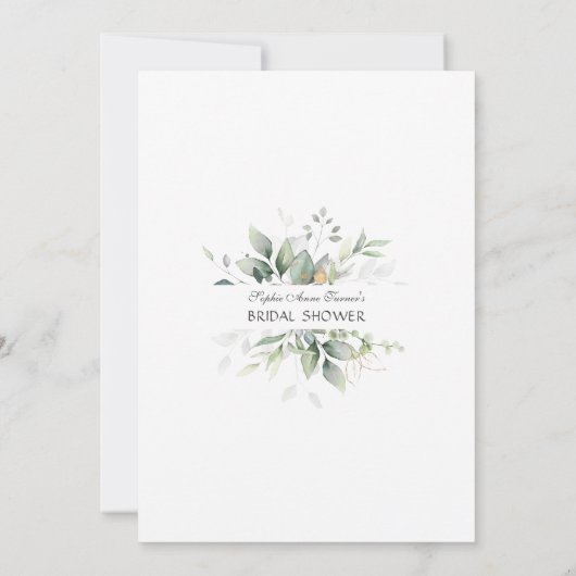 Luxe groene goudkleurige bladeren bruidsdiner kaart (Achterkant)