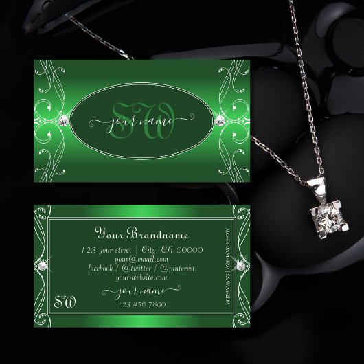 Luxe groene gradiënt Sparkle Jewels Monogram Visitekaartje