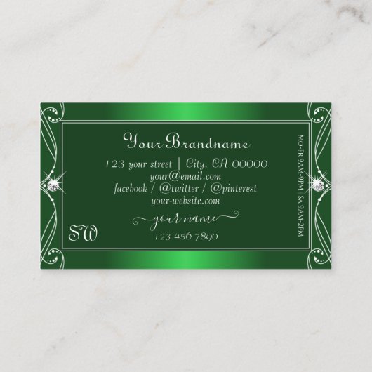 Luxe groene gradiënt  Sparkle Jewels Monogram Visitekaartje (Achterkant)