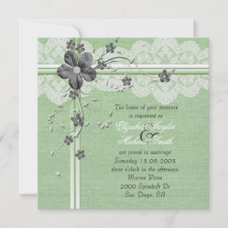 Luxe Groene Kant Bloemen Burlap Bruiloft Uitnodigi Kaart