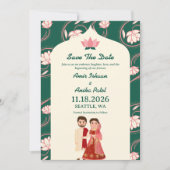 Luxe Groene Lotus Lantaarns Indische Bruiloft Save The Date (Voorkant)