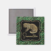 Luxe Groene Luipaardprint Gouden Dieren Monogram Magneet (Voorkant / Achterkant)