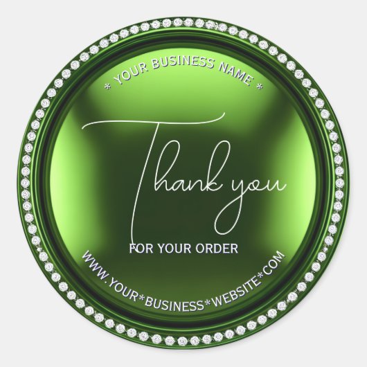 Luxe Groene Metallic Diamant Bedrijf Dank u Ronde Sticker (Voorkant)