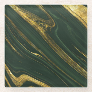 Luxe groene Onyx: gouden marmer. Glazen Onderzetter