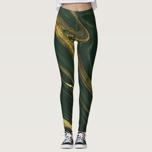 Luxe groene Onyx: gouden marmer. Leggings (Voorkant)