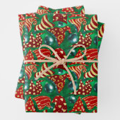 Luxe groene rode faux glitter kabouters pet Kerst Inpakpapier Vel (In situ)