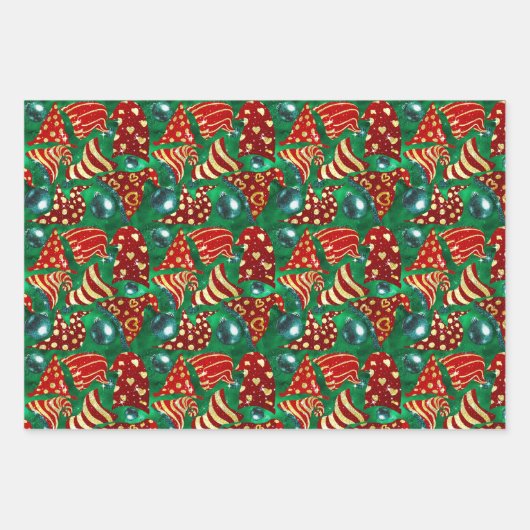 Luxe groene rode faux glitter kabouters pet Kerst Inpakpapier Vel (Voorkant 3)