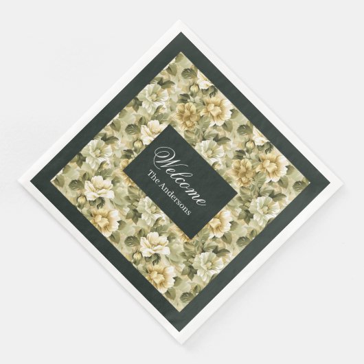 Luxe groene servetten gouden blad tafelaccent (Hoek)