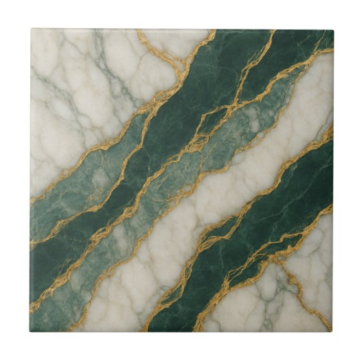 Luxe groene witte marmer met gouden aders tegeltje (Voorkant)