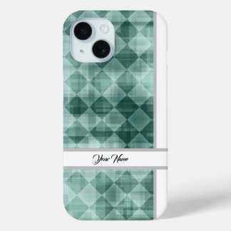 Luxe Groene Witte Rhombus Jouw naam Abstracte Kuns iPhone 15 Case