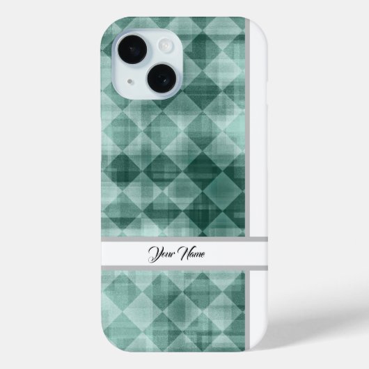 Luxe Groene Witte Rhombus Jouw naam Abstracte Kuns Case-Mate iPhone Case (Achterkant)