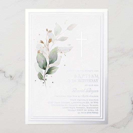 Luxe groenvoorziening Eucalyptus 1e verjaardag Doo Folie Uitnodiging (Voorkant)