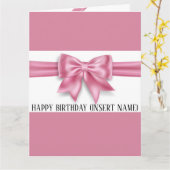 Luxe grote roze boog brede streep verjaardagsmeisj kaart (Gele Bloem)