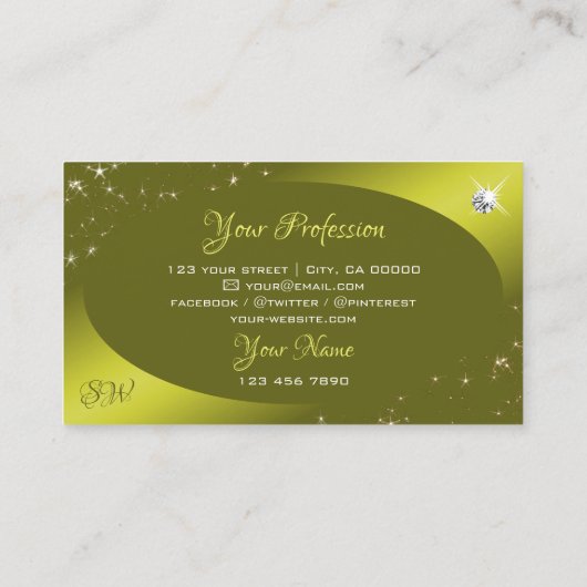 Luxe Gustard Glitter Stars Jewels Initialen Visitekaartje (Achterkant)