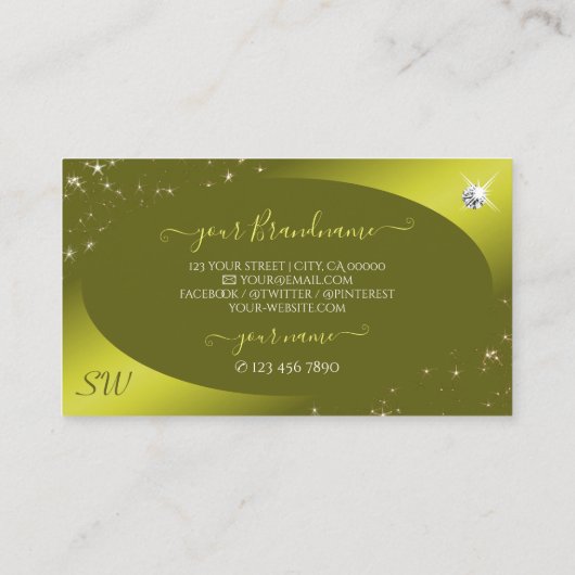 Luxe Gustard Glitter Stars Jewels Monogram Visitekaartje (Achterkant)