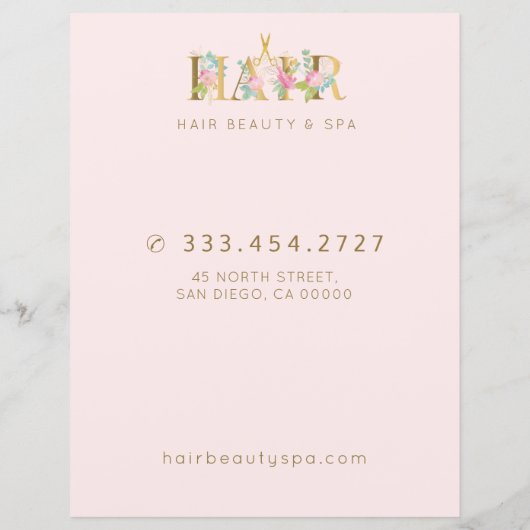 Luxe haarsalon service blush roze menu flyer (Achterkant)