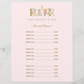 Luxe haarsalon service blush roze menu flyer (Voorkant)