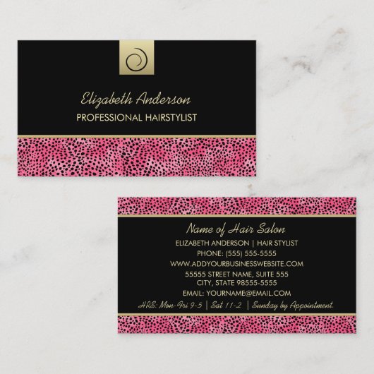 Luxe Haarstylist Roze Cheetah Print Haarsalon Visitekaartje (Voorkant / Achterkant)