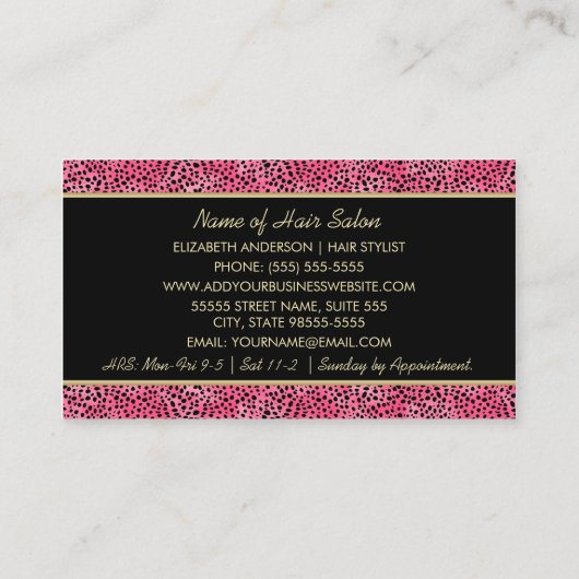 Luxe Haarstylist Roze Cheetah Print Haarsalon Visitekaartje (Achterkant)