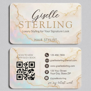 Luxe Hair Stylist Pearl Opal Gold Script Visitekaartje