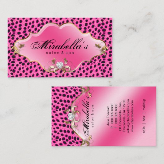 Luxe Hair Stylist Roze Cheetah Print Salon Visitekaartje (Voorkant / Achterkant)